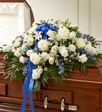 Blue &amp;amp; White Cherished  Rose Half Casket Cover